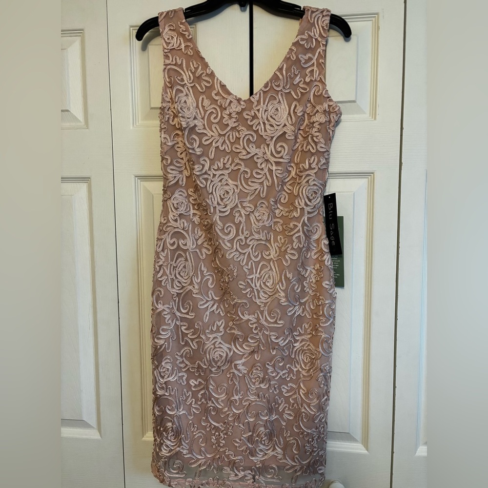 Blush Gold Sheath Midi Dress V-Neck Sleeveless